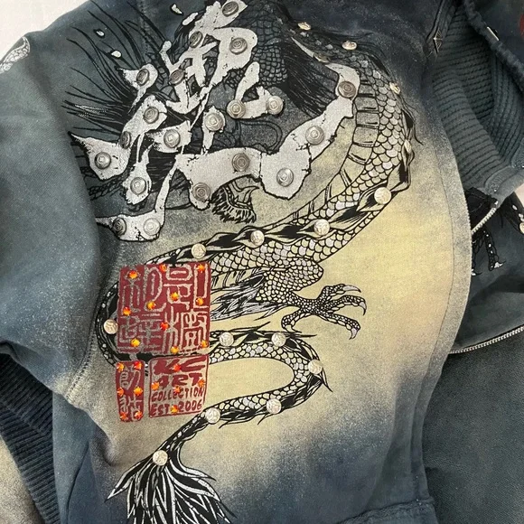 BLING DRAGON HOODIE Asian vibe Key Closet 2006 Y2K - Picture 14 of 15